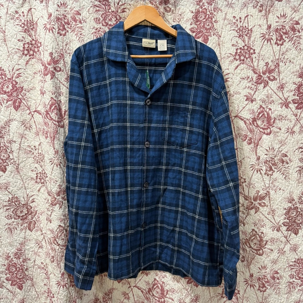 L.L. Bean Men’s Flannel Pajama Shirt Blue Plaid XL